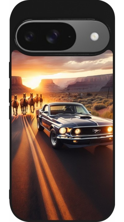 Google Pixel 9 / Pixel 9 Pro Case Hülle - Silikon schwarz Mustang 69 Grand Canyon