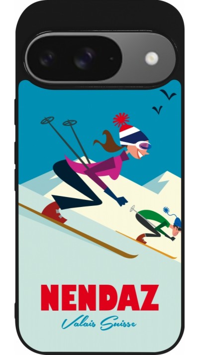 Google Pixel 9 / Pixel 9 Pro Case Hülle - Silikon schwarz Nendaz Ski Downhill