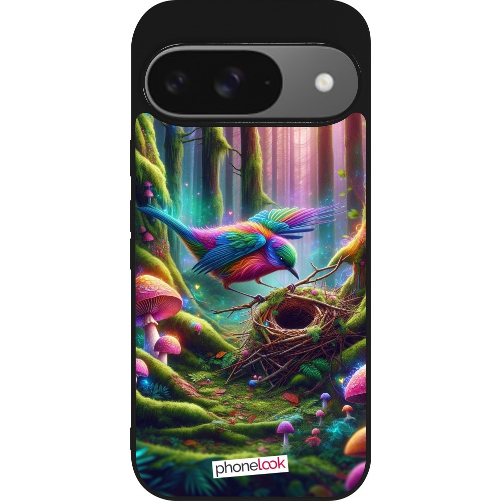 Google Pixel 9 / Pixel 9 Pro Case Hülle - Silikon schwarz Vogel Nest Wald