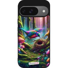 Google Pixel 9 / Pixel 9 Pro Case Hülle - Silikon schwarz Vogel Nest Wald