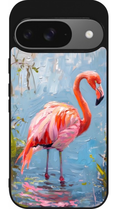 Google Pixel 9 / Pixel 9 Pro Case Hülle - Silikon schwarz Paint Flamingo