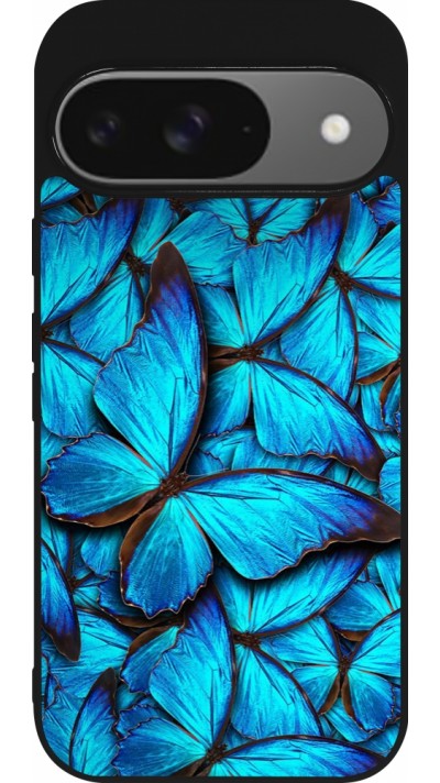 Google Pixel 9 / Pixel 9 Pro Case Hülle - Silikon schwarz Papillon bleu