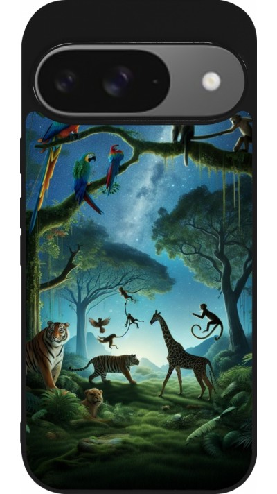 Google Pixel 9 / Pixel 9 Pro Case Hülle - Silikon schwarz Paradies der exotischen Tiere