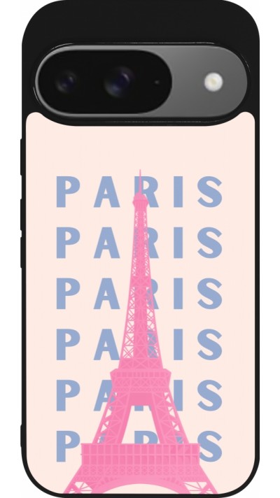 Google Pixel 9 / Pixel 9 Pro Case Hülle - Silikon schwarz Paris Pink Print