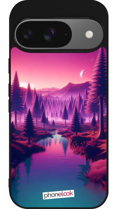 Google Pixel 9 / Pixel 9 Pro Case Hülle - Silikon schwarz Lila-rosa Landschaft