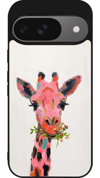 Google Pixel 9 / Pixel 9 Pro Case Hülle - Silikon schwarz Pink Girafe Paint