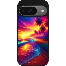 Google Pixel 9 / Pixel 9 Pro Case Hülle - Silikon schwarz Strand Sonnenuntergang auffällig