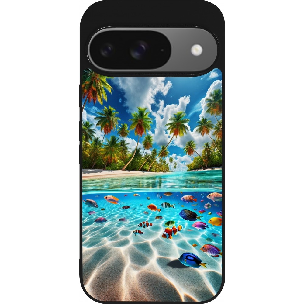 Google Pixel 9 / Pixel 9 Pro Case Hülle - Silikon schwarz Strandparadies