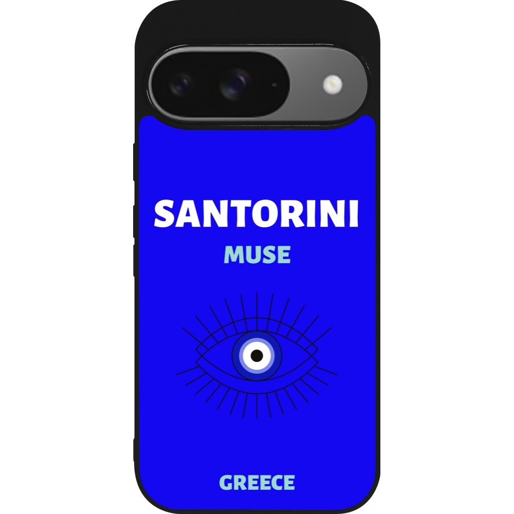 Google Pixel 9 / Pixel 9 Pro Case Hülle - Silikon schwarz Pop Summer Destination Santorini