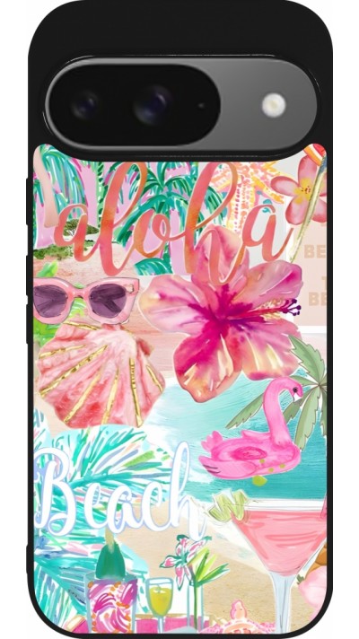 Google Pixel 9 / Pixel 9 Pro Case Hülle - Silikon schwarz Preppy Collage Aloha