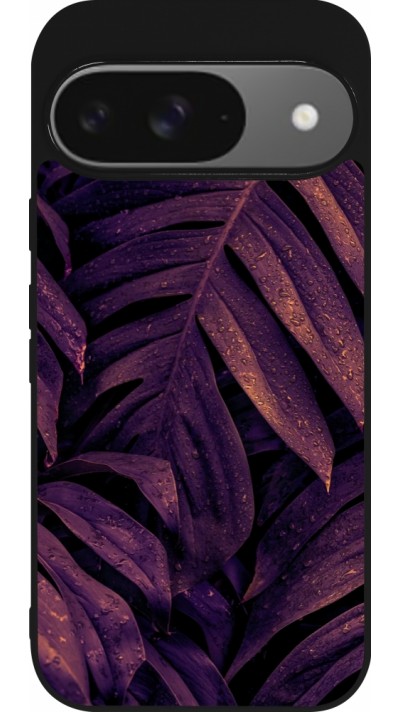 Google Pixel 9 / Pixel 9 Pro Case Hülle - Silikon schwarz Purple Light Leaves