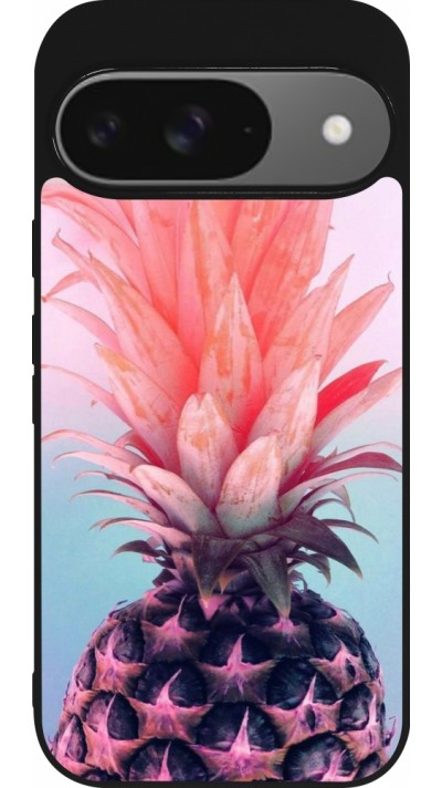 Google Pixel 9 / Pixel 9 Pro Case Hülle - Silikon schwarz Purple Pink Pineapple