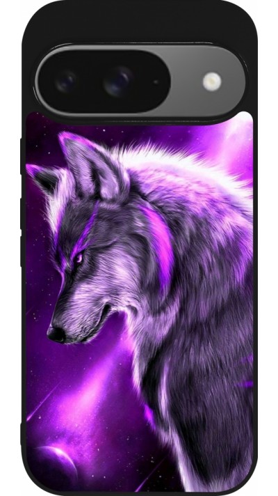 Google Pixel 9 / Pixel 9 Pro Case Hülle - Silikon schwarz Purple Sky Wolf