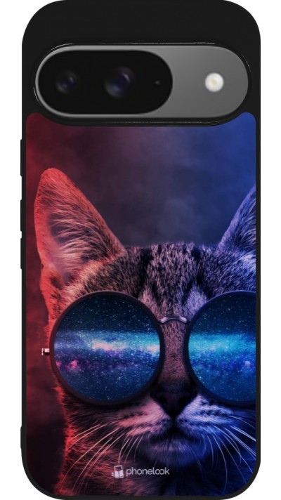 Google Pixel 9 / Pixel 9 Pro Case Hülle - Silikon schwarz Red Blue Cat Glasses