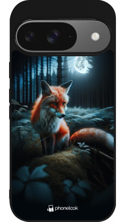 Google Pixel 9 / Pixel 9 Pro Case Hülle - Silikon schwarz Fuchs Mond Wald