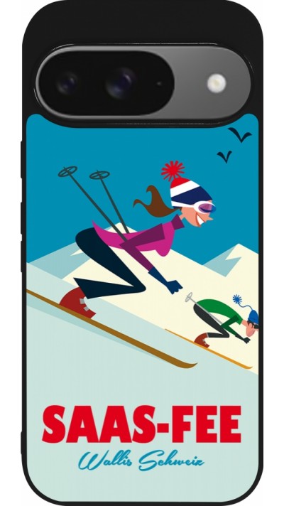 Google Pixel 9 / Pixel 9 Pro Case Hülle - Silikon schwarz Saas-Fee Ski Downhill