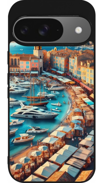 Google Pixel 9 / Pixel 9 Pro Case Hülle - Silikon schwarz Saint-Tropez Strand