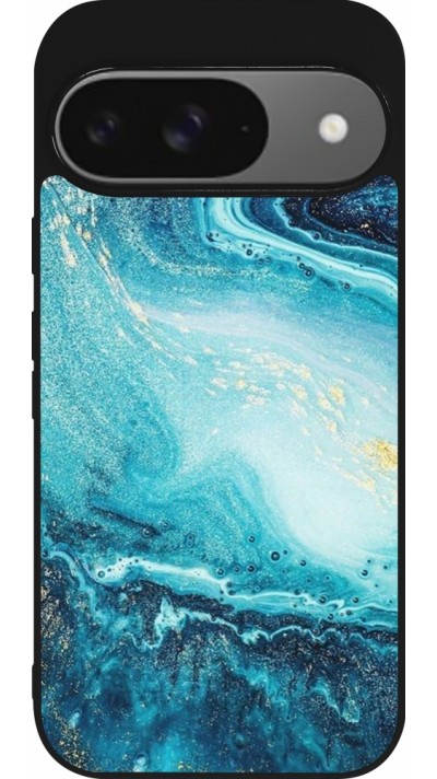 Google Pixel 9 / Pixel 9 Pro Case Hülle - Silikon schwarz Sea Foam Blue