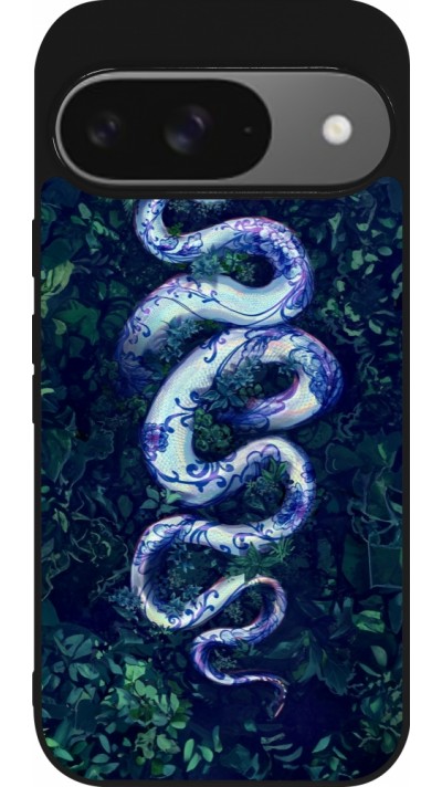 Google Pixel 9 / Pixel 9 Pro Case Hülle - Silikon schwarz Snake Blue Anaconda