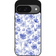 Google Pixel 9 / Pixel 9 Pro Case Hülle - Silikon schwarz Spring 23 watercolor blue flowers