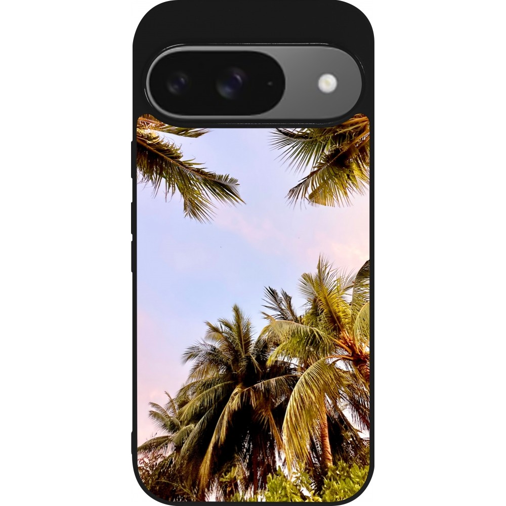 Google Pixel 9 / Pixel 9 Pro Case Hülle - Silikon schwarz Summer 2023 palm tree vibe