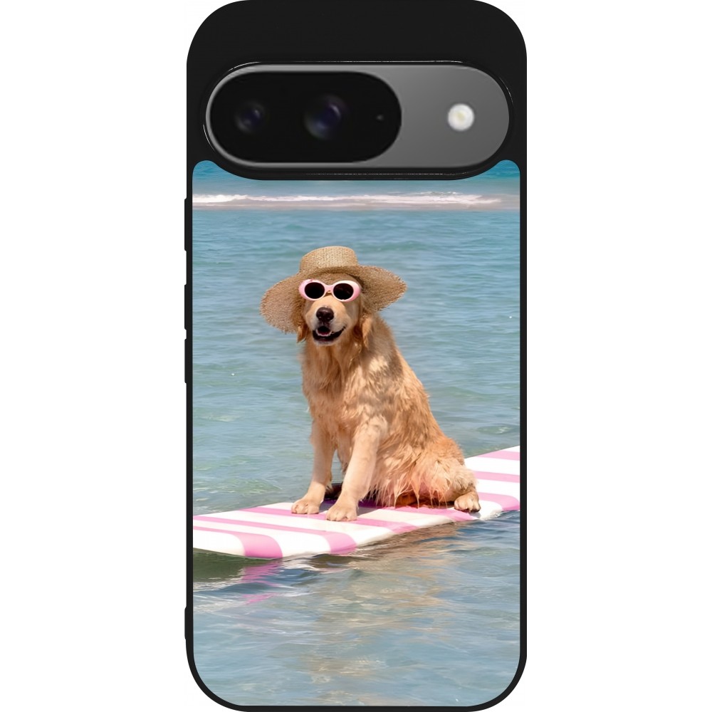 Google Pixel 9 / Pixel 9 Pro Case Hülle - Silikon schwarz Summer Dog on Paddle