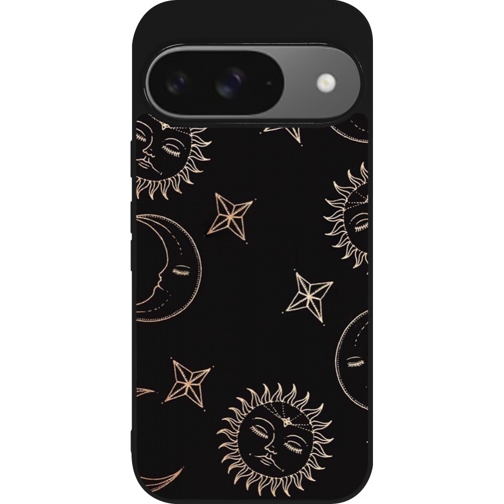 Google Pixel 9 / Pixel 9 Pro Case Hülle - Silikon schwarz Suns and Moons