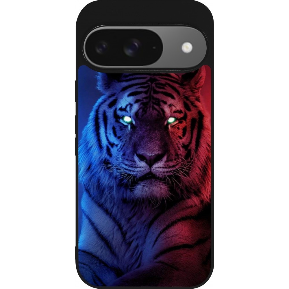 Google Pixel 9 / Pixel 9 Pro Case Hülle - Silikon schwarz Tiger Blue Red