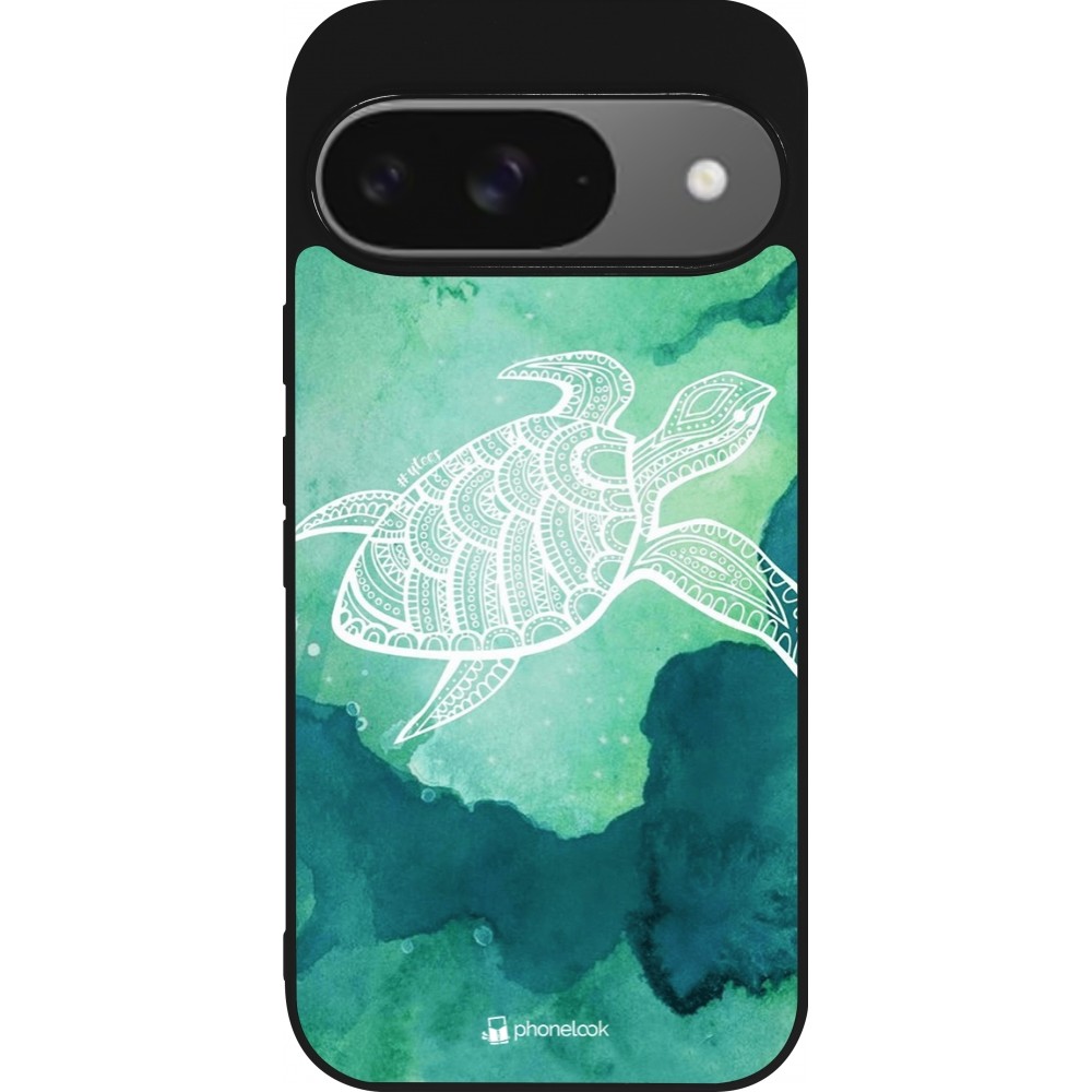 Google Pixel 9 / Pixel 9 Pro Case Hülle - Silikon schwarz Turtle Aztec Watercolor