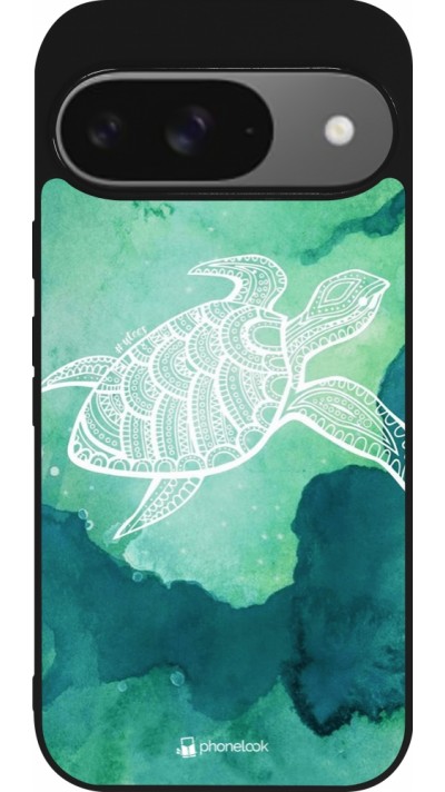 Google Pixel 9 / Pixel 9 Pro Case Hülle - Silikon schwarz Turtle Aztec Watercolor