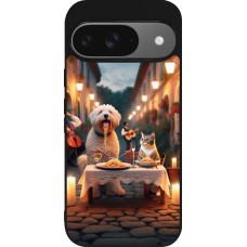 Google Pixel 9 / Pixel 9 Pro Case Hülle - Silikon schwarz Valentin 2024 Hund & Katze Kerzenlicht