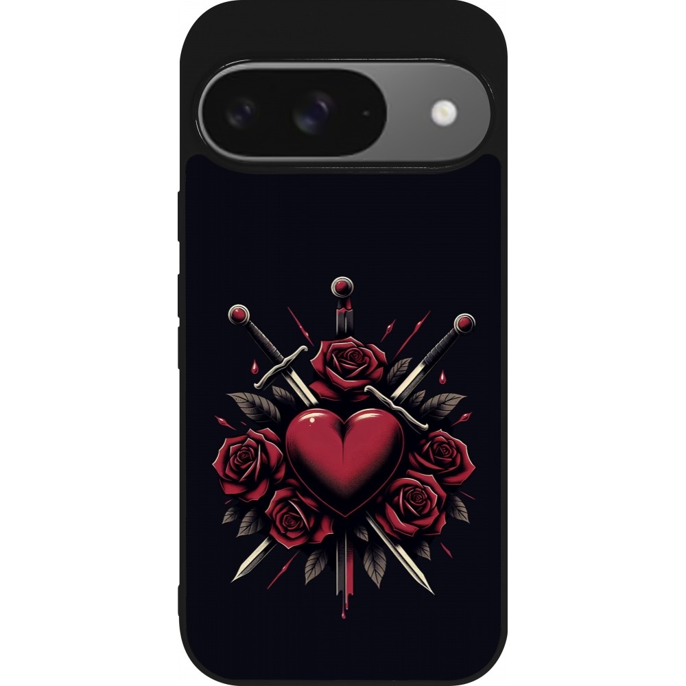 Google Pixel 9 / Pixel 9 Pro Case Hülle - Silikon schwarz Valentine 2024 gothic love