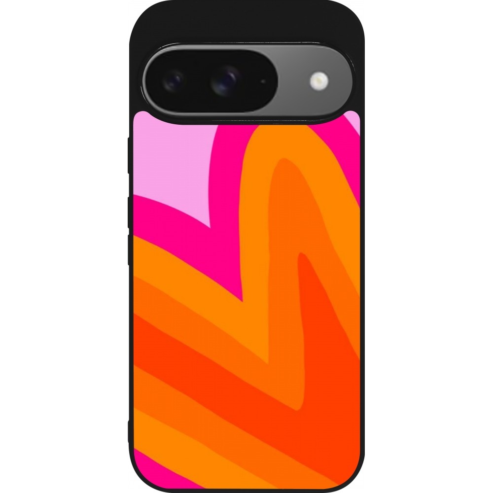 Google Pixel 9 / Pixel 9 Pro Case Hülle - Silikon schwarz Valentine 2024 heart gradient