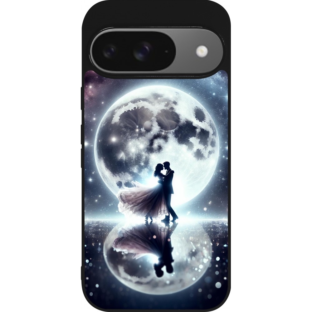 Google Pixel 9 / Pixel 9 Pro Case Hülle - Silikon schwarz Valentin 2024 Liebe unter dem Mond