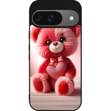 Google Pixel 9 / Pixel 9 Pro Case Hülle - Silikon schwarz Valentin 2024 Rosaroter Teddybär