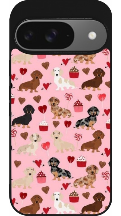 Google Pixel 9 / Pixel 9 Pro Case Hülle - Silikon schwarz Valentine 2024 puppy love