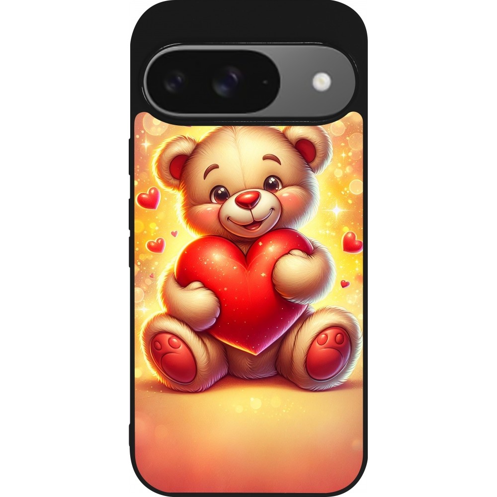 Google Pixel 9 / Pixel 9 Pro Case Hülle - Silikon schwarz Valentin 2024 Teddy Liebe