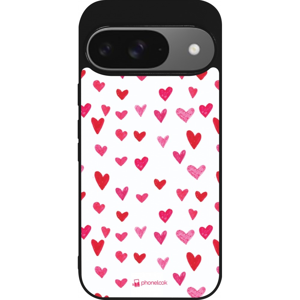 Google Pixel 9 / Pixel 9 Pro Case Hülle - Silikon schwarz Valentine 2022 Many pink hearts