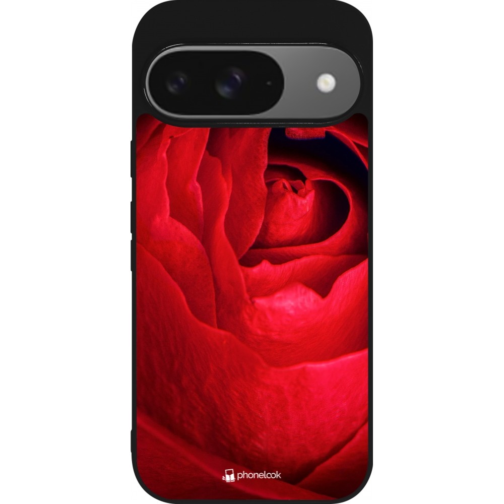 Google Pixel 9 / Pixel 9 Pro Case Hülle - Silikon schwarz Valentine 2022 Rose