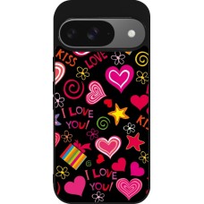 Google Pixel 9 / Pixel 9 Pro Case Hülle - Silikon schwarz Valentine 2023 love symbols