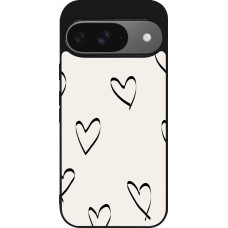 Google Pixel 9 / Pixel 9 Pro Case Hülle - Silikon schwarz Valentine 2023 minimalist hearts