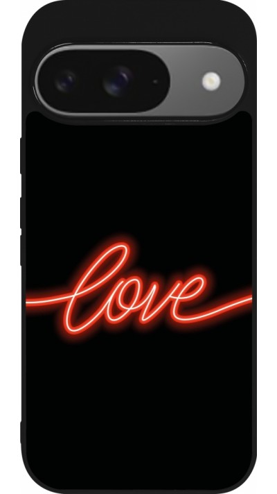 Google Pixel 9 / Pixel 9 Pro Case Hülle - Silikon schwarz Valentine 2023 neon love