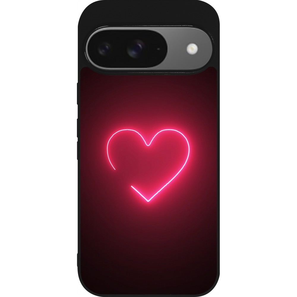 Google Pixel 9 / Pixel 9 Pro Case Hülle - Silikon schwarz Valentine 2023 single neon heart