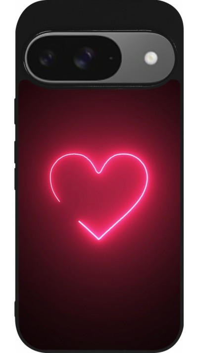 Google Pixel 9 / Pixel 9 Pro Case Hülle - Silikon schwarz Valentine 2023 single neon heart