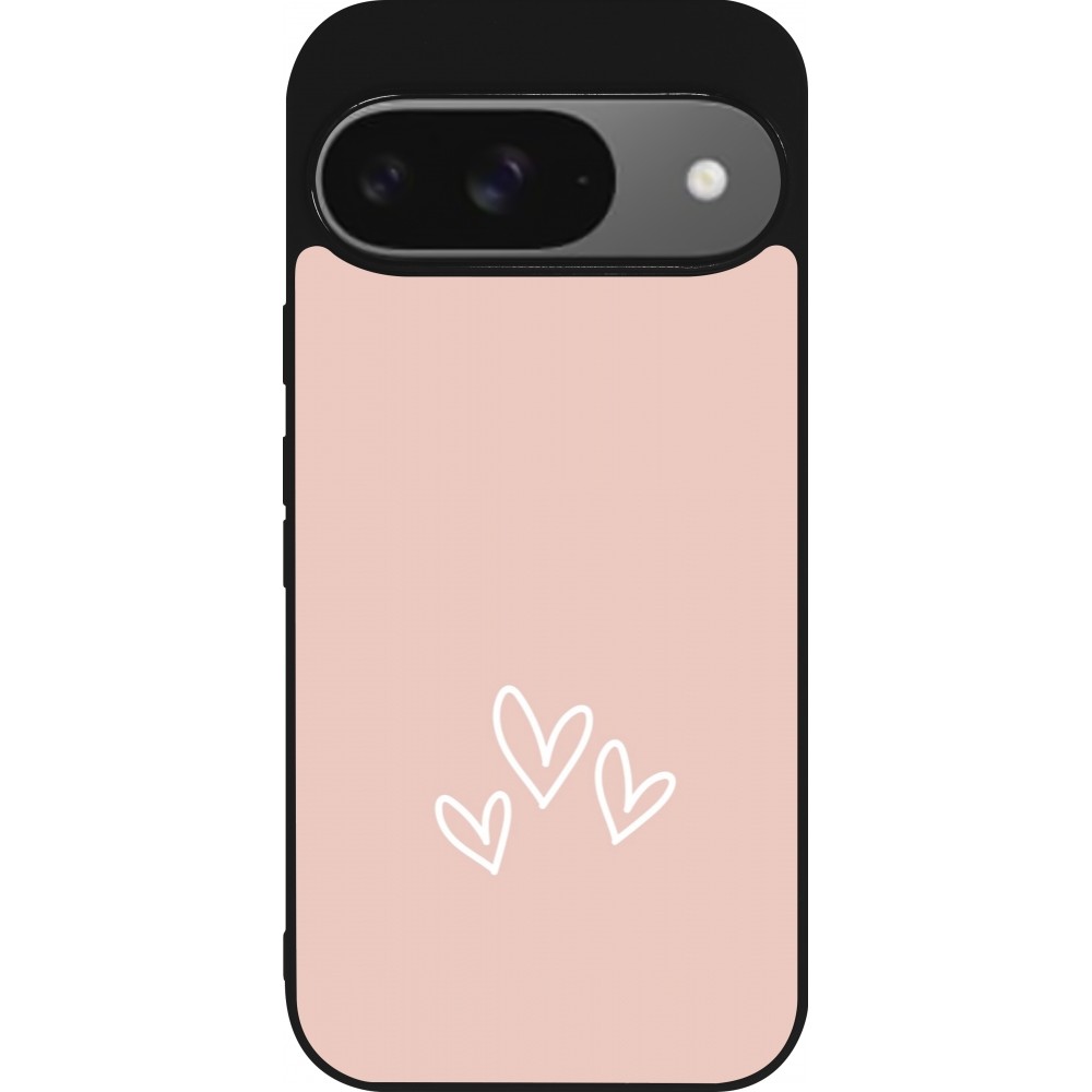 Google Pixel 9 / Pixel 9 Pro Case Hülle - Silikon schwarz Valentine 2023 three minimalist hearts