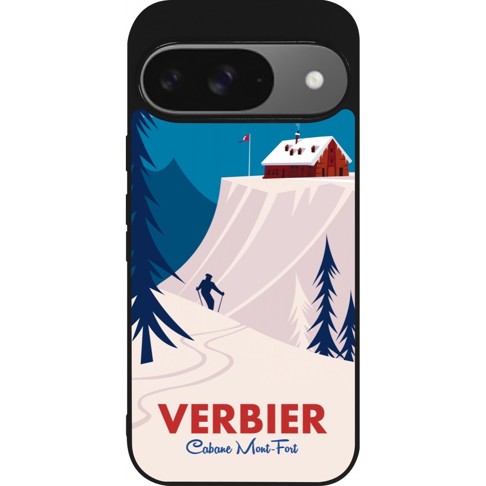 Google Pixel 9 / Pixel 9 Pro Case Hülle - Silikon schwarz Verbier Cabane Mont-Fort