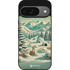 Google Pixel 9 / Pixel 9 Pro Case Hülle - Silikon schwarz Vintage Schneebedeckter Berg Iglu