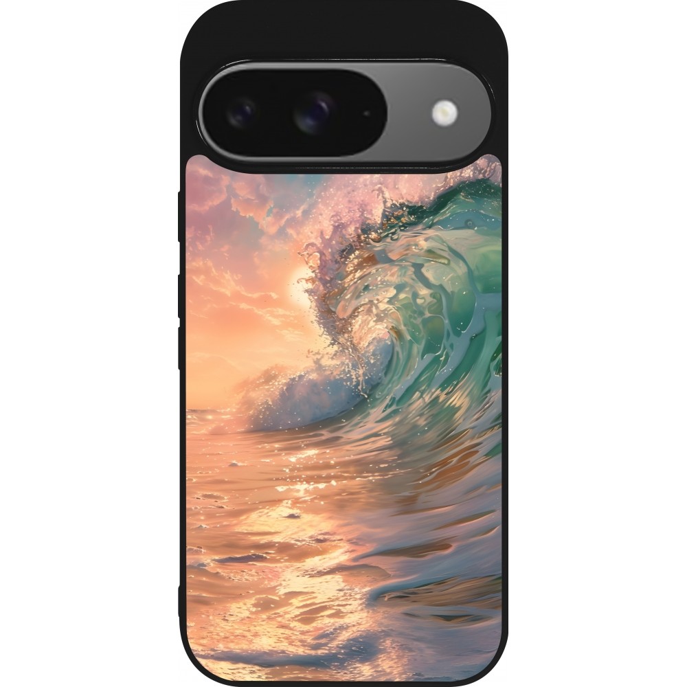 Google Pixel 9 / Pixel 9 Pro Case Hülle - Silikon schwarz Wave Sunset