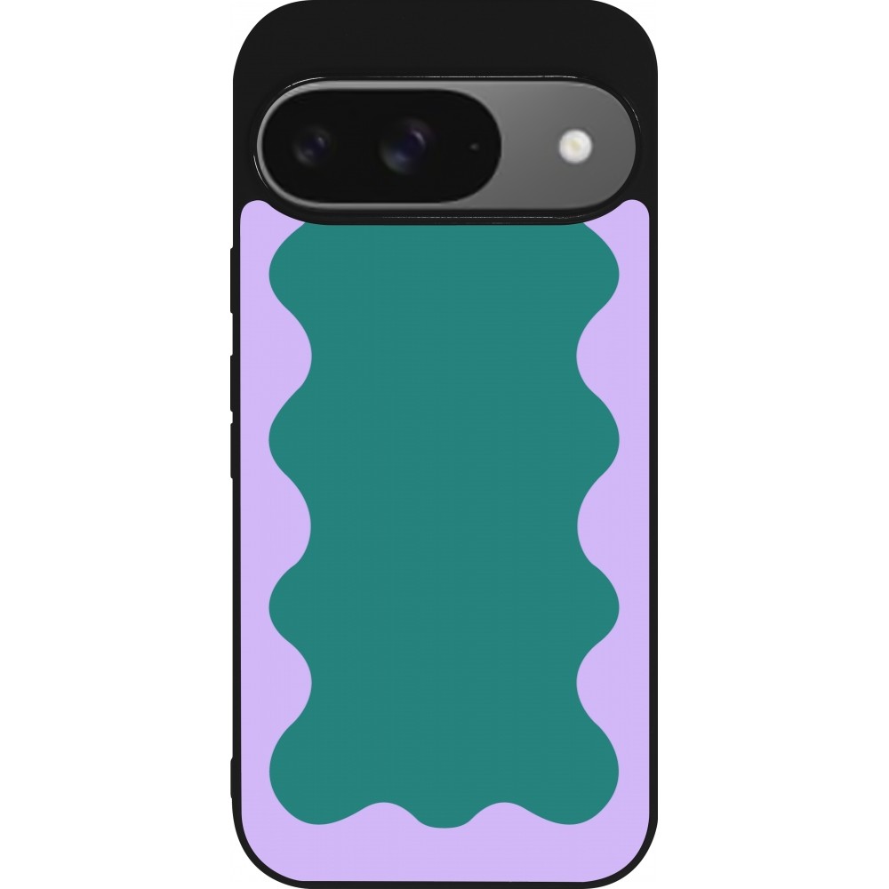 Google Pixel 9 / Pixel 9 Pro Case Hülle - Silikon schwarz Wavy Rectangle Green Purple