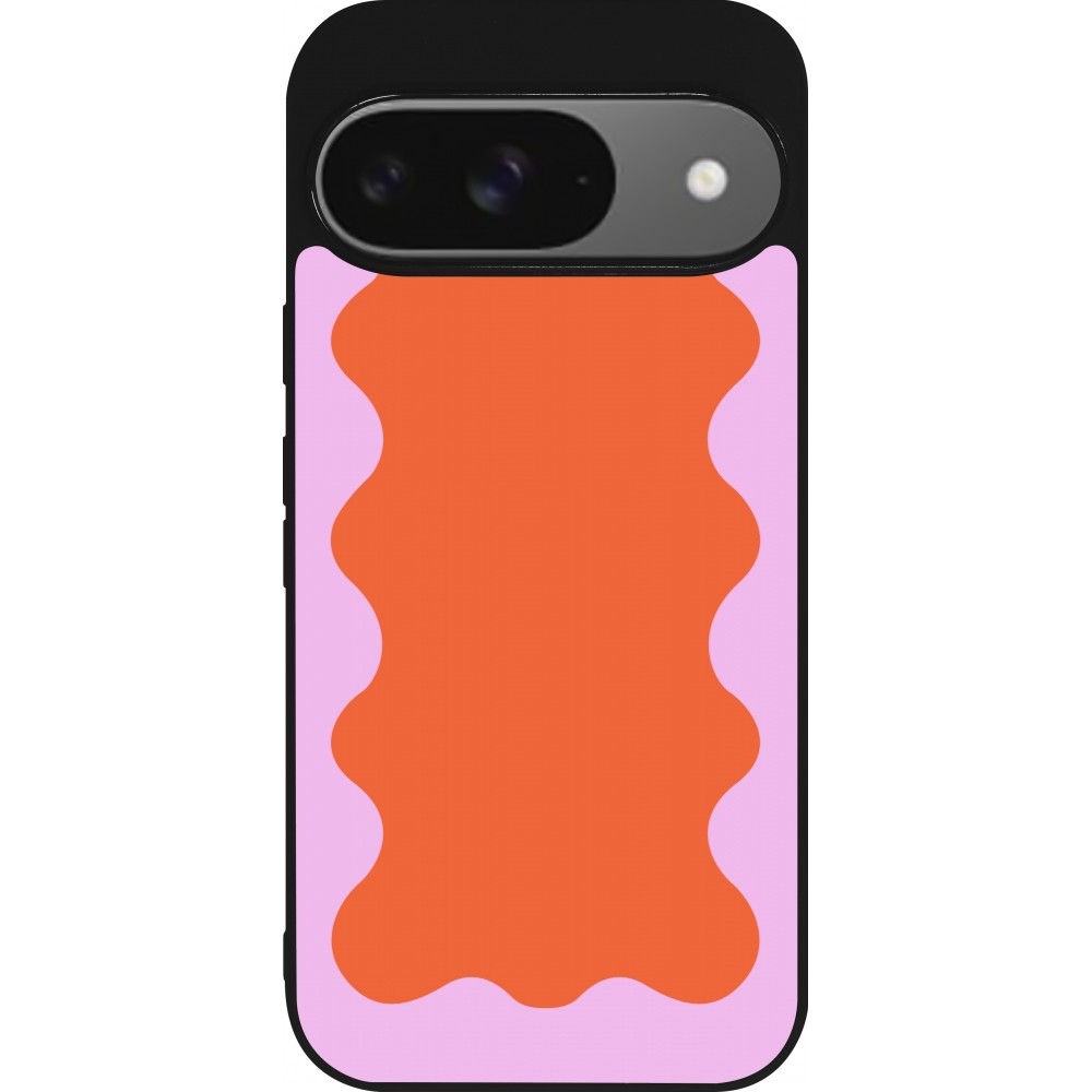 Google Pixel 9 / Pixel 9 Pro Case Hülle - Silikon schwarz Wavy Rectangle Orange Pink